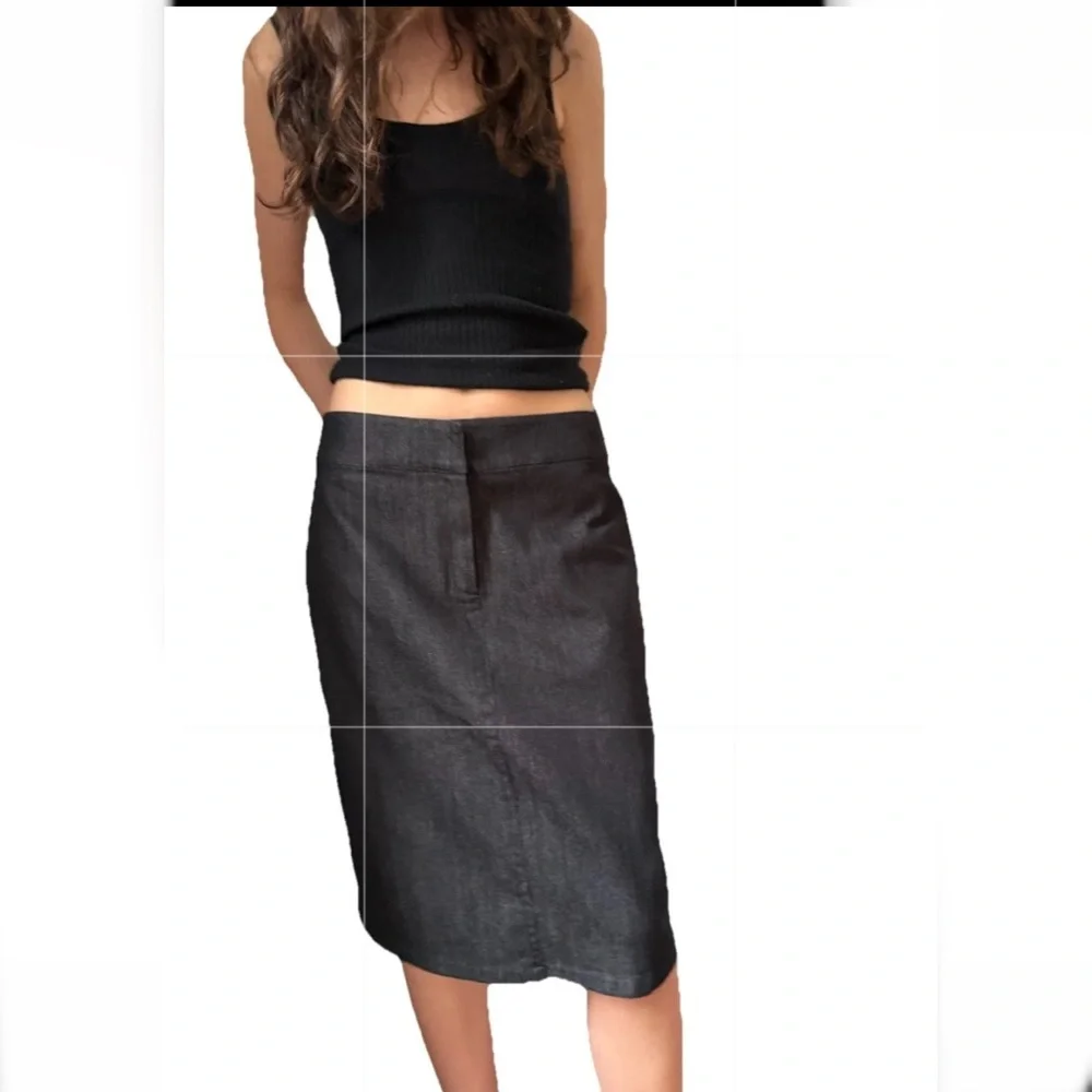 Burberry London Womens Black Pencil Skirt Pockets Zip Front Denim Straight 42 - Picture 5 of 17